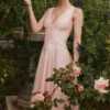 Samira Roze Chiffon Midi-jurk met knopen