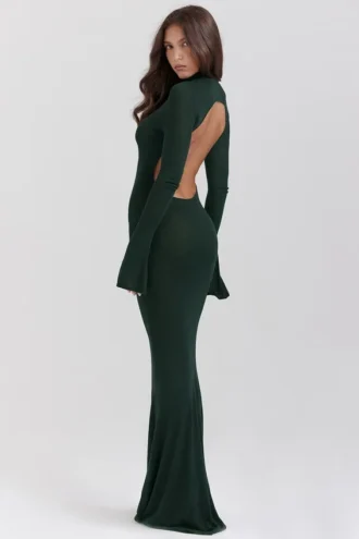 Sancha bosgroene gebreide maxi-jurk