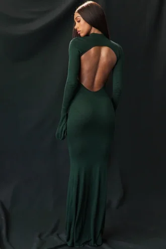 Sancha bosgroene gebreide maxi-jurk
