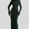 Sancha bosgroene gebreide maxi-jurk