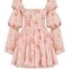Sancia Engelse vintage mini-jurk met rozenprint en pofmouwen