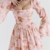 Sancia Engelse vintage mini-jurk met rozenprint en pofmouwen