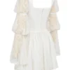 Sancia witte kanten mini-jurk met pofmouwen