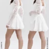 Sancia witte kanten mini-jurk met pofmouwen