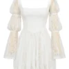 Sancia witte kanten mini-jurk met pofmouwen