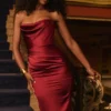 Santana Berry satijnen strapless midi-jurk