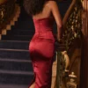 Santana Berry satijnen strapless midi-jurk