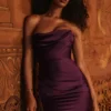 Santana Grape satijnen strapless midi-jurk