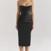 Santana zwarte satijnen strapless midi-jurk