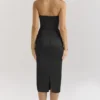 Santana zwarte satijnen strapless midi-jurk