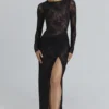 Sapphira zwarte kanten asymmetrische maxi-jurk – Limited Edition