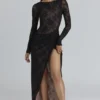 Sapphira zwarte kanten asymmetrische maxi-jurk – Limited Edition