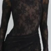 Sapphira zwarte kanten asymmetrische maxi-jurk – Limited Edition