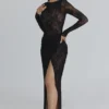 Sapphira zwarte kanten asymmetrische maxi-jurk – Limited Edition