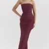 Sapphire Wine maxi-jurk met plooien