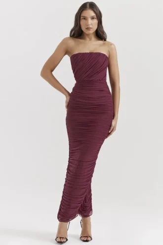 Sapphire Wine maxi-jurk met plooien