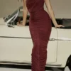 Sapphire Wine maxi-jurk met plooien