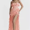 Sarina Abrikoos Maxi-jurk met ruches