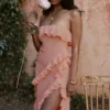 Sarina Abrikoos Maxi-jurk met ruches