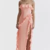 Sarina Abrikoos Maxi-jurk met ruches