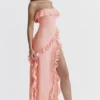 Sarina Abrikoos Maxi-jurk met ruches