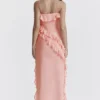 Sarina Abrikoos Maxi-jurk met ruches