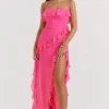 Sarina Fuchsia maxi-jurk met ruches