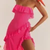 Sarina Fuchsia maxi-jurk met ruches