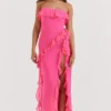 Sarina Fuchsia maxi-jurk met ruches