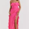 Sarina Fuchsia maxi-jurk met ruches