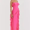 Sarina Fuchsia maxi-jurk met ruches