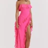 Sarina Fuchsia maxi-jurk met ruches