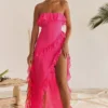 Sarina Fuchsia maxi-jurk met ruches