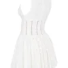 Sarita witte katoenen mini-jurk met broderie anglaise en diepe halslijn