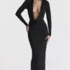 Saskia Zwarte gedrapeerde maxi-jurk