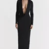 Saskia Zwarte gedrapeerde maxi-jurk