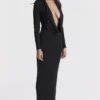 Saskia Zwarte gedrapeerde maxi-jurk