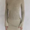 Savannah Taupe gebreide top met lange mouwen