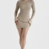 Savannah Taupe gebreide top met lange mouwen