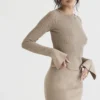 Savannah Taupe gebreide top met lange mouwen