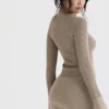 Savannah Taupe gebreide top met lange mouwen