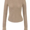 Savannah Taupe gebreide top met lange mouwen