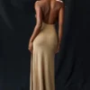 Selia gouden gebreide maxi-jurk