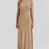 Selia gouden gebreide maxi-jurk