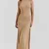 Selia gouden gebreide maxi-jurk