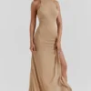 Selia gouden gebreide maxi-jurk