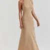 Selia gouden gebreide maxi-jurk