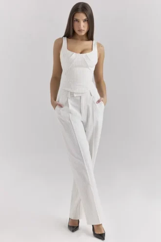 Hayden witte broek met fijne streep en hoge taille