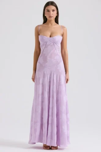 Seren Orchid maxi-jurk met bloemenprint en kanten rug