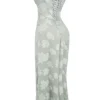 Seren Pistachio Maxi-jurk met bloemenprint en kanten rug